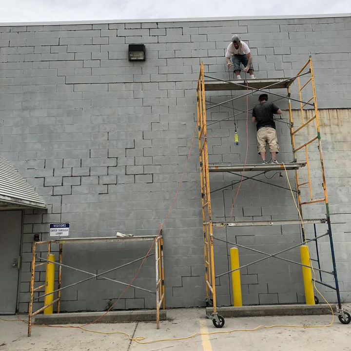 Commercial Wall during Tuck Pointing
